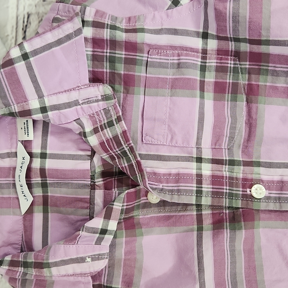 Janie and Jack Pink Plaid Button-Down Shirt - Picture 2 of 5